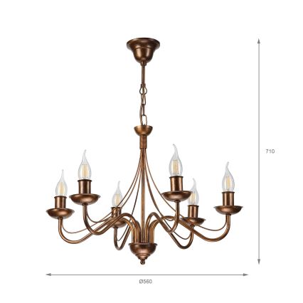 Lustre com corrente ANTON 6xE14/60W/230V bronze