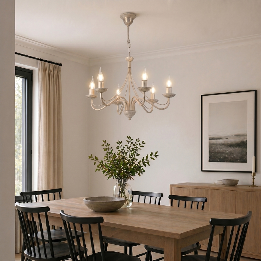 Lustre com corrente ANTON 6xE14/60W/230V pátina branca