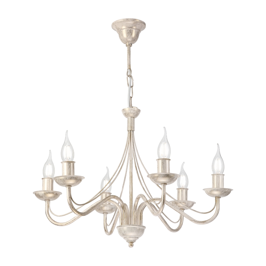 Lustre com corrente ANTON 6xE14/60W/230V pátina branca