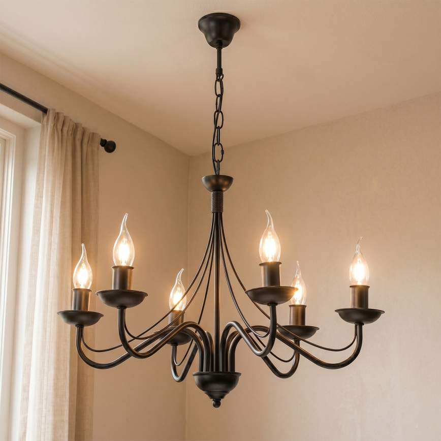 Lustre com corrente ANTON 6xE14/60W/230V preto