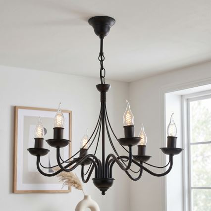 Lustre com corrente ANTON 6xE14/60W/230V preto