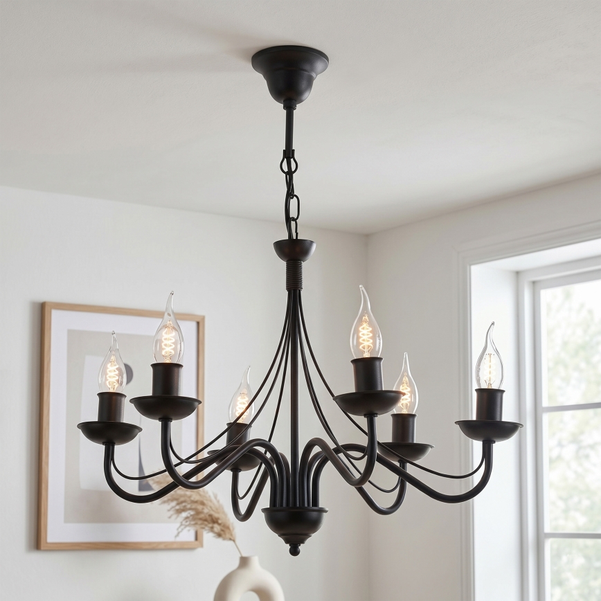 Lustre com corrente ANTON 6xE14/60W/230V preto
