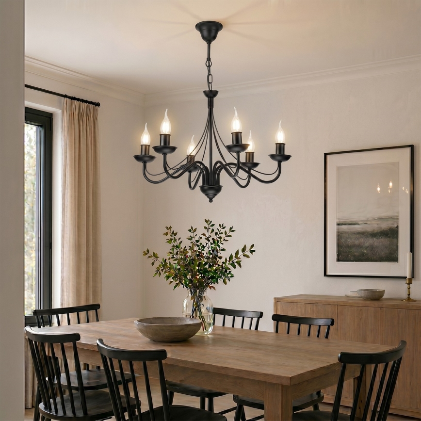 Lustre com corrente ANTON 6xE14/60W/230V preto
