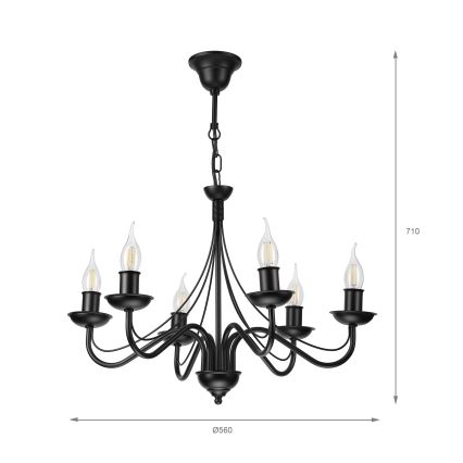 Lustre com corrente ANTON 6xE14/60W/230V preto