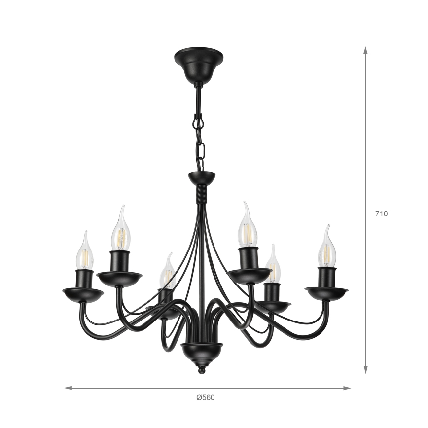 Lustre com corrente ANTON 6xE14/60W/230V preto