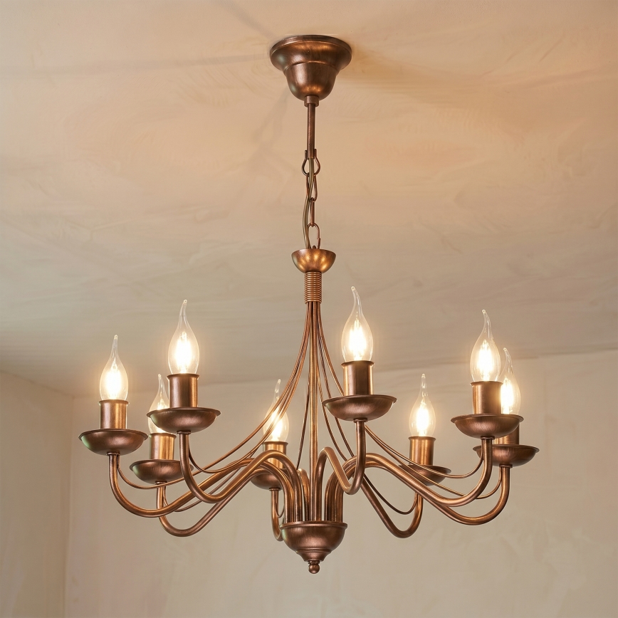 Lustre com corrente ANTON 8xE14/60W/230V bronze