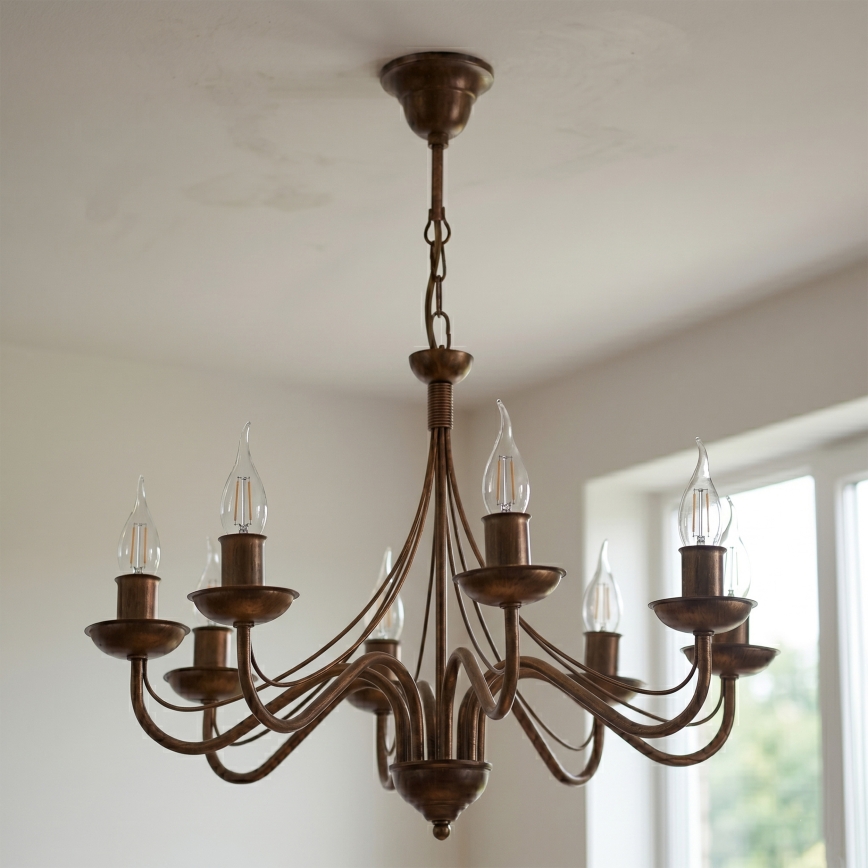 Lustre com corrente ANTON 8xE14/60W/230V bronze