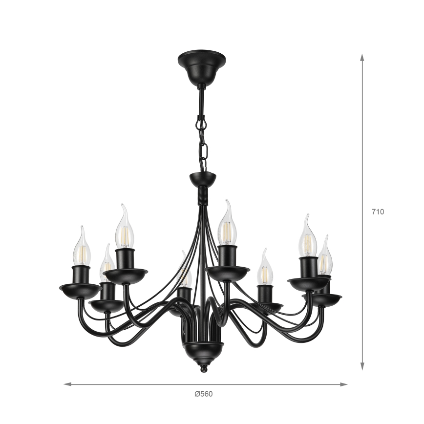 Lustre com corrente ANTON 8xE14/60W/230V preto