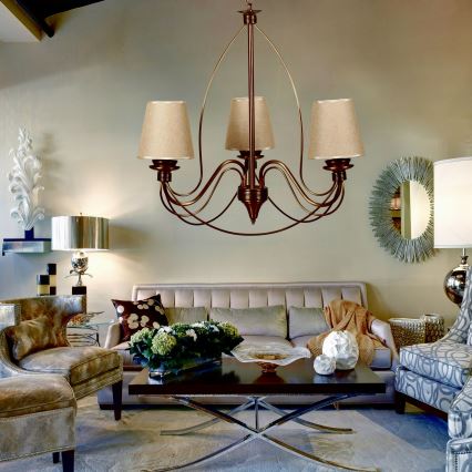 Lustre com corrente CLASSIC 3xE14/40W/230V bronze/bege