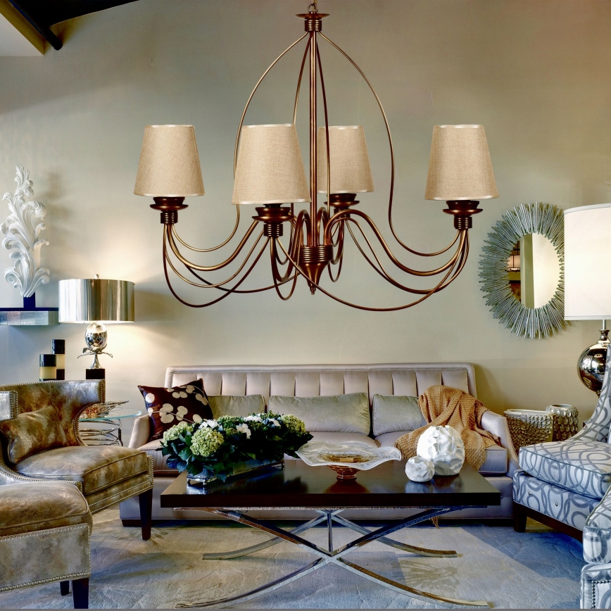 Lustre com corrente CLASSIC 4xE14/40W/230V bronze/bege