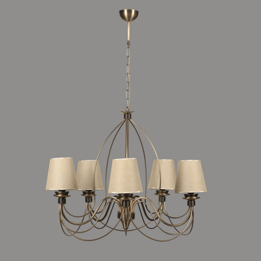 Lustre com corrente CLASSIC 5xE14/40W/230V bronze/bege
