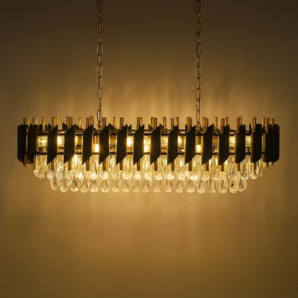 Lustre com corrente CRISTAL 10xE14/10W/230V preto/dourado
