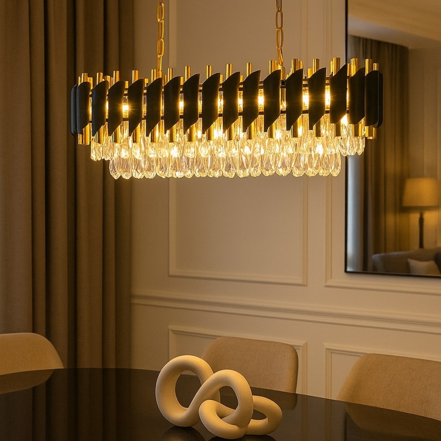 Lustre com corrente CRISTAL 10xE14/10W/230V preto/dourado