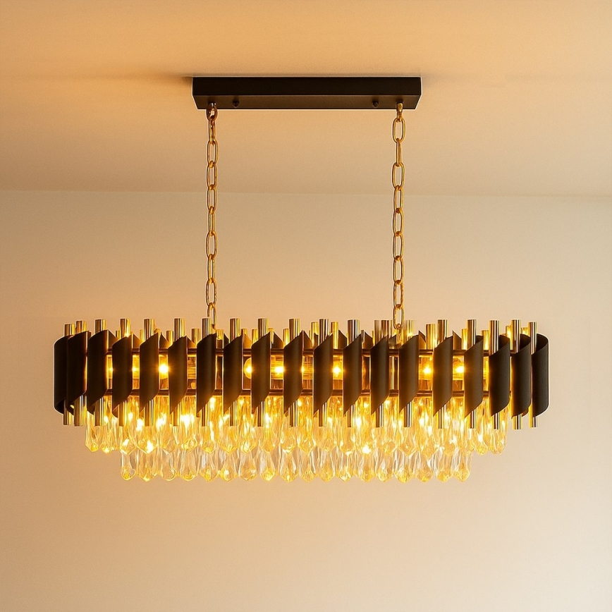 Lustre com corrente CRISTAL 10xE14/10W/230V preto/dourado
