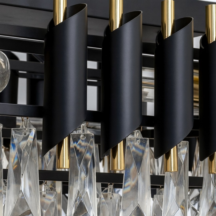 Lustre com corrente CRISTAL 10xE14/10W/230V preto/dourado