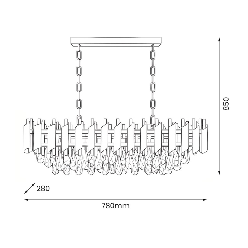 Lustre com corrente CRISTAL 10xE14/10W/230V preto/dourado