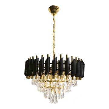 Lustre com corrente CRISTAL 7xE14/10W/230V Ø 48 cm preto/dourado