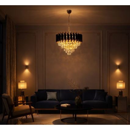 Lustre com corrente CRISTAL 7xE14/10W/230V Ø 48 cm preto/dourado