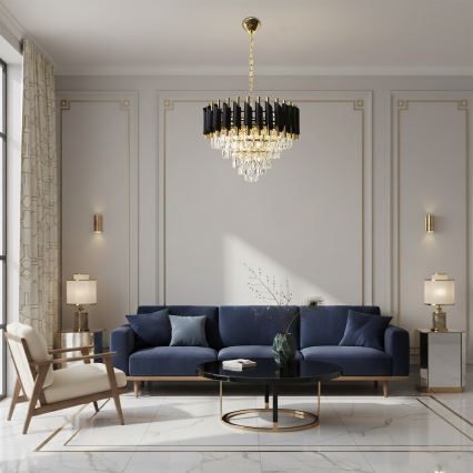 Lustre com corrente CRISTAL 7xE14/10W/230V Ø 48 cm preto/dourado