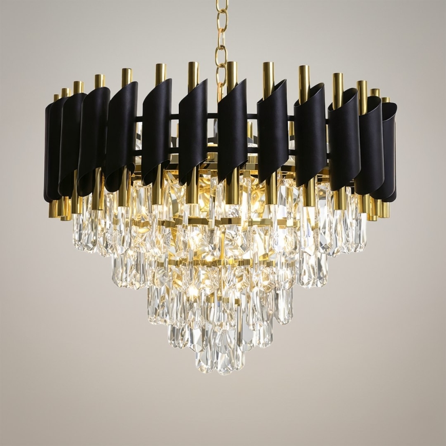 Lustre com corrente CRISTAL 7xE14/10W/230V Ø 48 cm preto/dourado