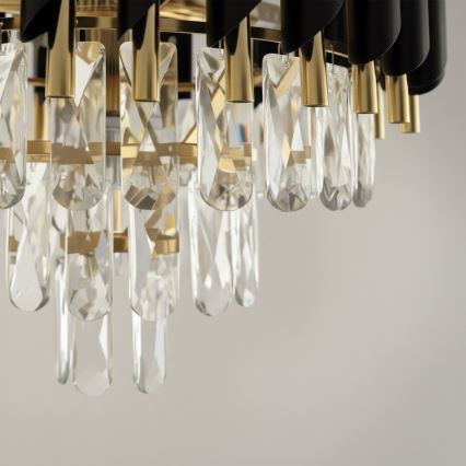 Lustre com corrente CRISTAL 7xE14/10W/230V Ø 48 cm preto/dourado