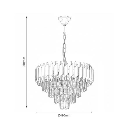 Lustre com corrente CRISTAL 7xE14/10W/230V Ø 48 cm preto/dourado