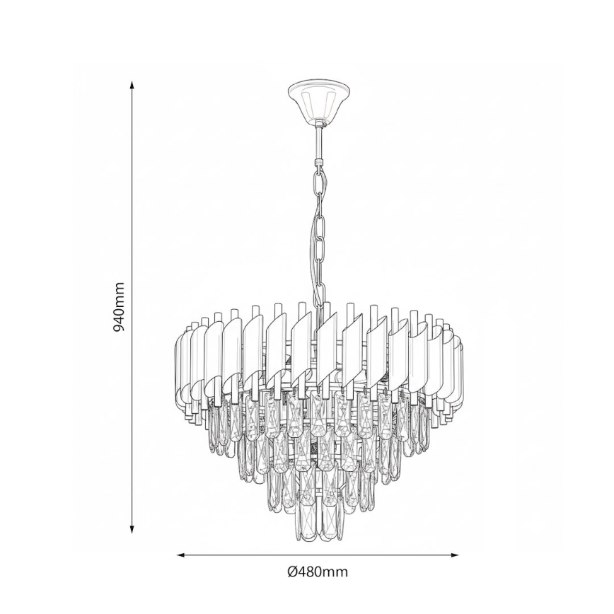 Lustre com corrente CRISTAL 7xE14/10W/230V Ø 48 cm preto/dourado