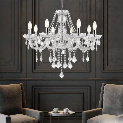 Lustre com corrente CRISTALLO 8xE14/60W/230V cromado brilhante