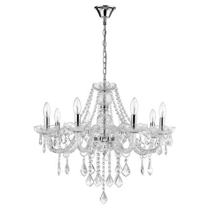 Lustre com corrente CRISTALLO 8xE14/60W/230V cromado brilhante