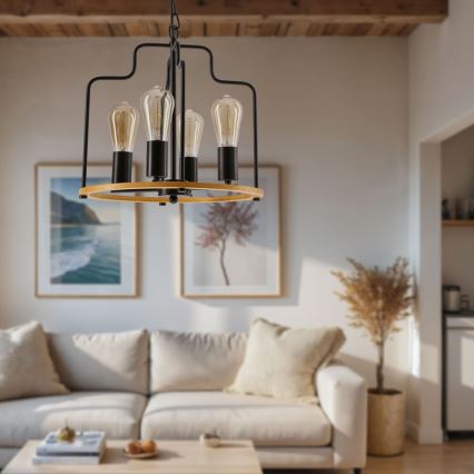 Lustre com corrente DATUS 4xE27/40W/230V preto/castanho