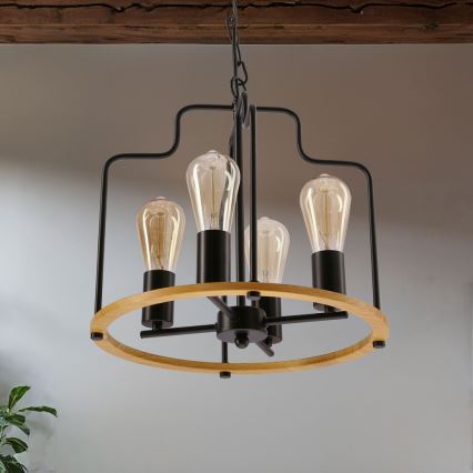 Lustre com corrente DATUS 4xE27/40W/230V preto/castanho
