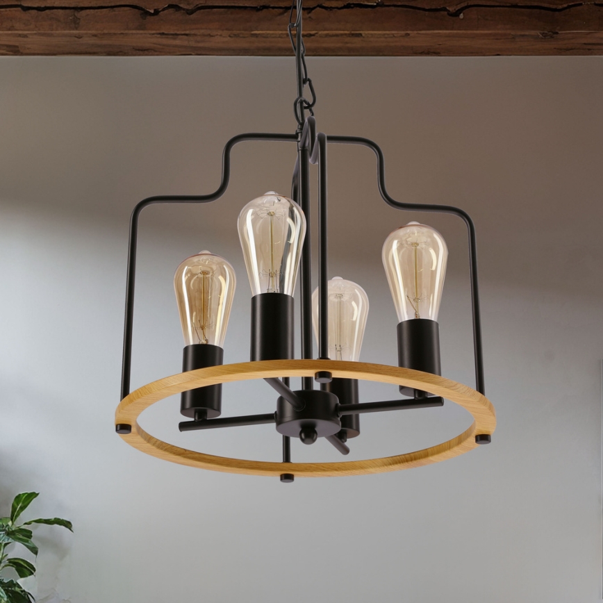 Lustre com corrente DATUS 4xE27/40W/230V preto/castanho