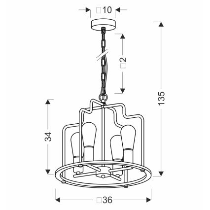 Lustre com corrente DATUS 4xE27/40W/230V preto/castanho