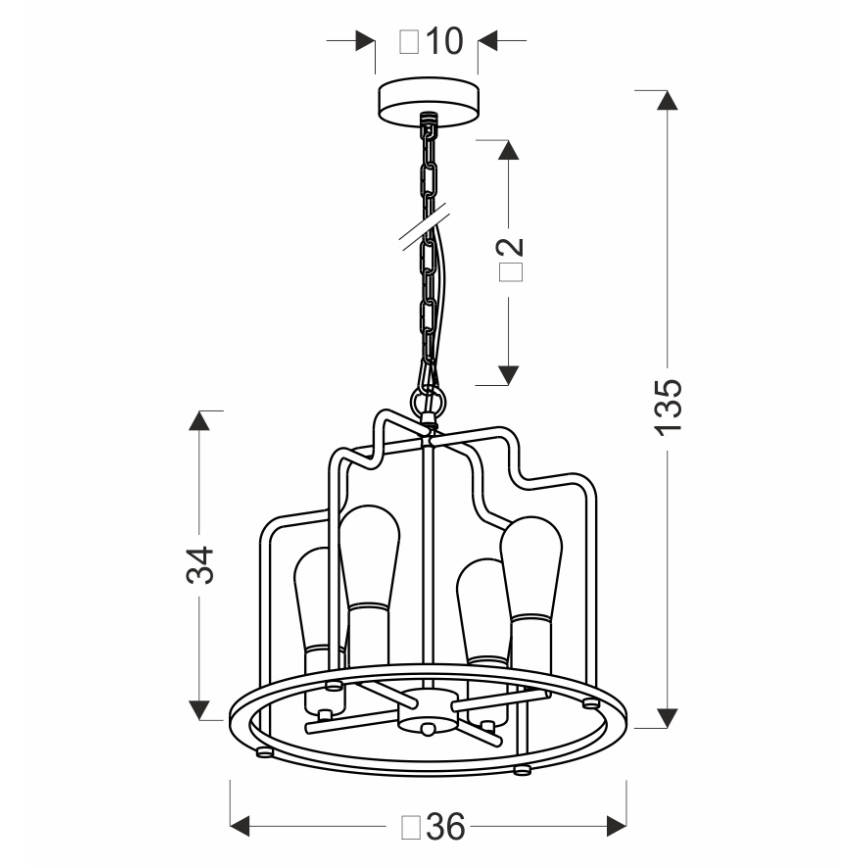 Lustre com corrente DATUS 4xE27/40W/230V preto/castanho