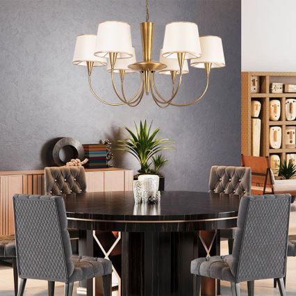 Lustre com corrente PARDO 6xE27/40W/230V dourado/creme