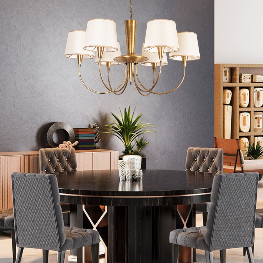 Lustre com corrente PARDO 6xE27/40W/230V dourado/creme