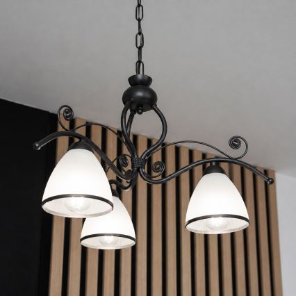 Lustre com corrente RETRO 3xE27/60W/230V preto/branco