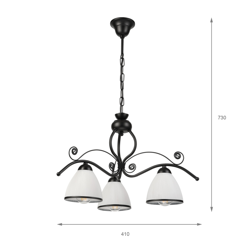 Lustre com corrente RETRO 3xE27/60W/230V preto/branco