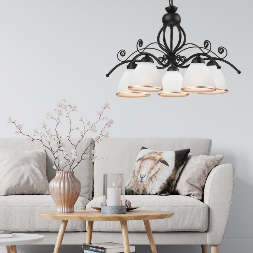 Lustre com corrente RETRO II 5xE27/60W/230V, preto mate