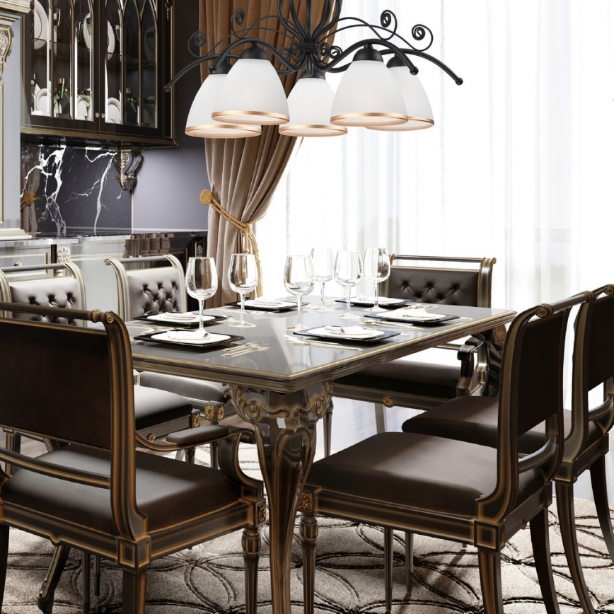 Lustre com corrente RETRO II 5xE27/60W/230V, preto mate