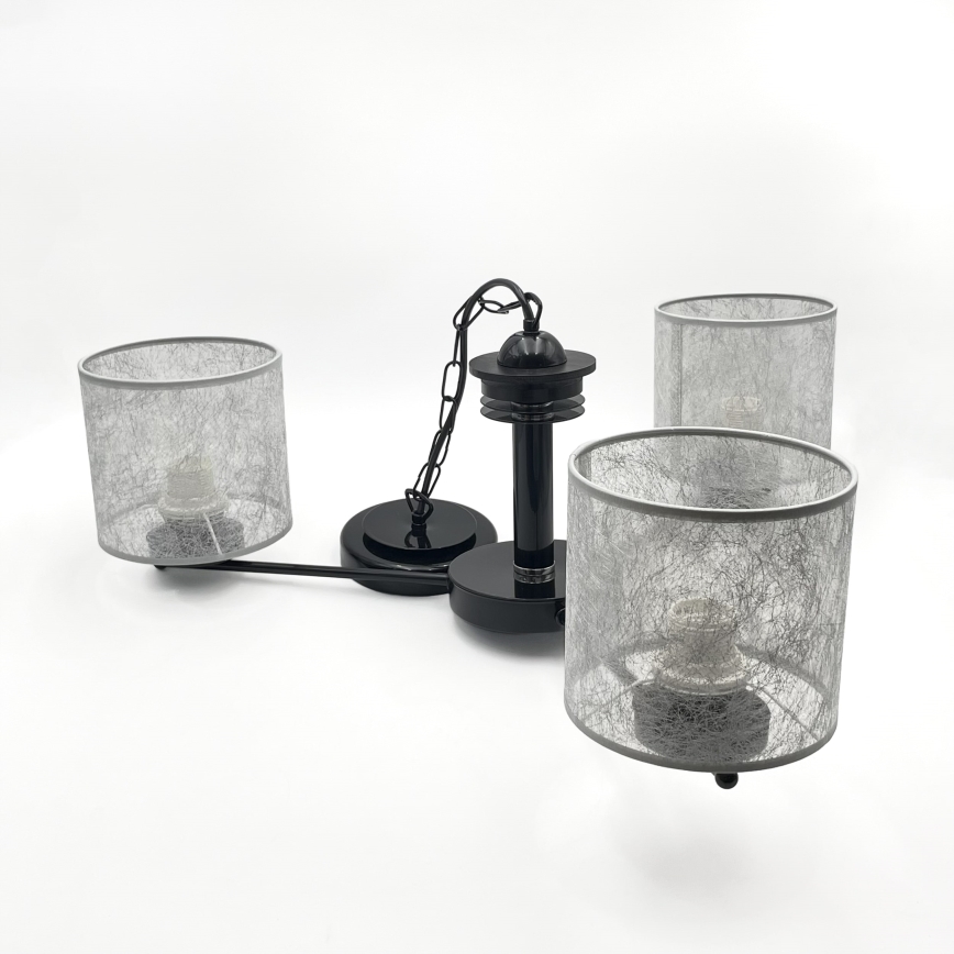 Lustre com corrente ROSA 3xE27/60W/230V preto/cinzento