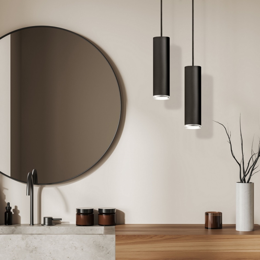 LED RGBW dimerizável lustre de casa de banho suspenso por cabo TURYN 1xGU10/4,8W/230V 3000K IP44 preto + controlo remoto