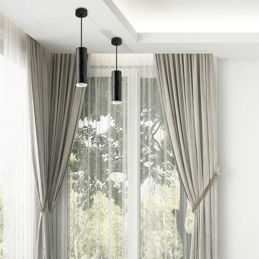 LED RGBW dimerizável lustre de casa de banho suspenso por cabo TURYN 1xGU10/4,8W/230V 3000K IP44 preto + controlo remoto