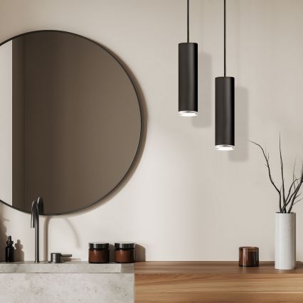 LED RGBW dimerizável lustre de casa de banho suspenso por cabo TURYN 1xGU10/6W/230V 3000K IP44 preto + controlo remoto