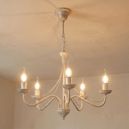Lustre de corrente ANTON 5xE14/60W/230V branco patinado