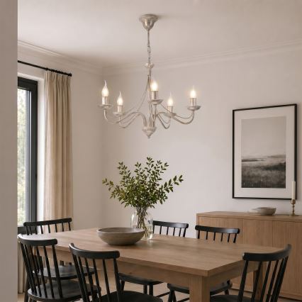 Lustre de corrente ANTON 5xE14/60W/230V branco patinado