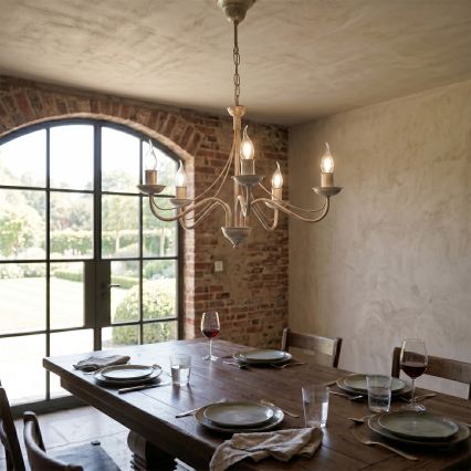 Lustre de corrente ANTON 5xE14/60W/230V branco patinado