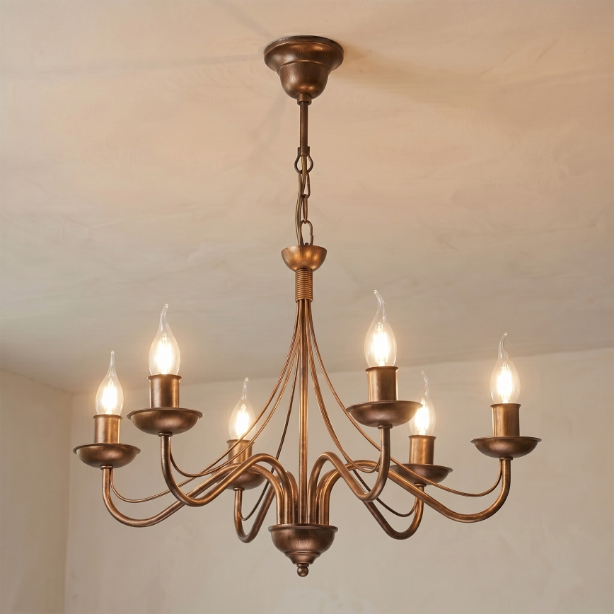Lustre de corrente ANTON 6xE14/60W/230V, acabamento em bronze