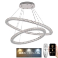Lustre de cristal LED dimerizável suspenso por cabo LED/160W/230V 3000-6500K prateado + controlo remoto