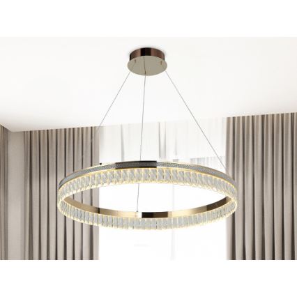 Lustre de cristal LED regulável suspenso por cabo THALIA LED/55W/230V 3000-6000K diâmetro 80 cm + controlo remoto